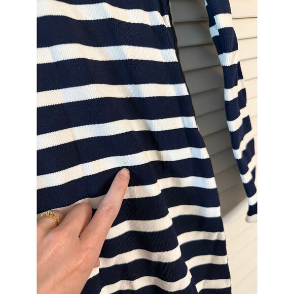 Veronica Beard Navy Ivory Stripe Dominique Long Sleeve Dress Sz Med - Picture 5 of 9